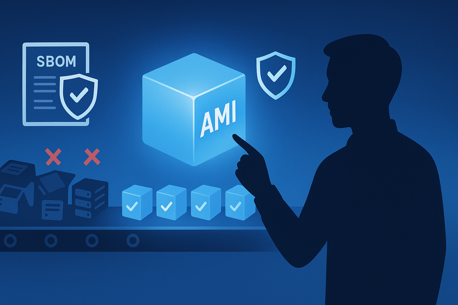 Stylized illustration of an attested AMI enabling smooth, predictable rollouts across a server fleet.